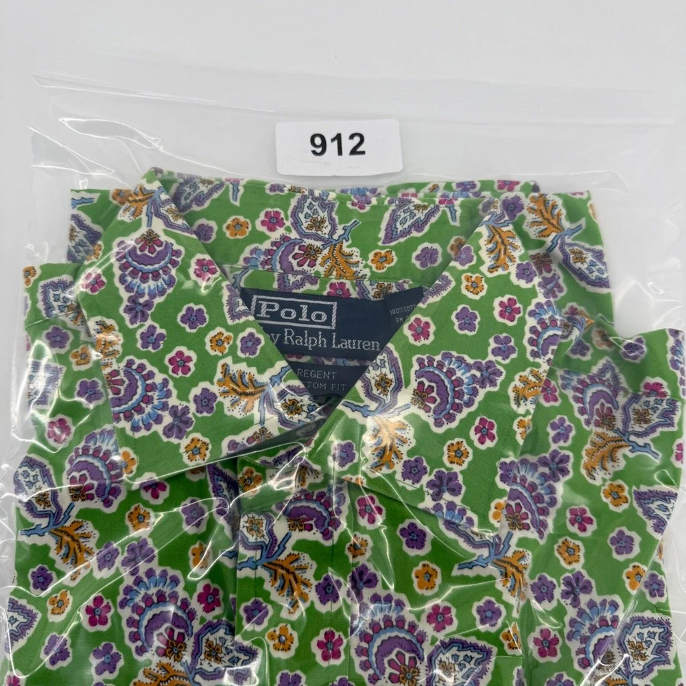 Polo Ralph Lauren Regent Custom Fit Mens 16 L Green Floral Paisley allover Shirt